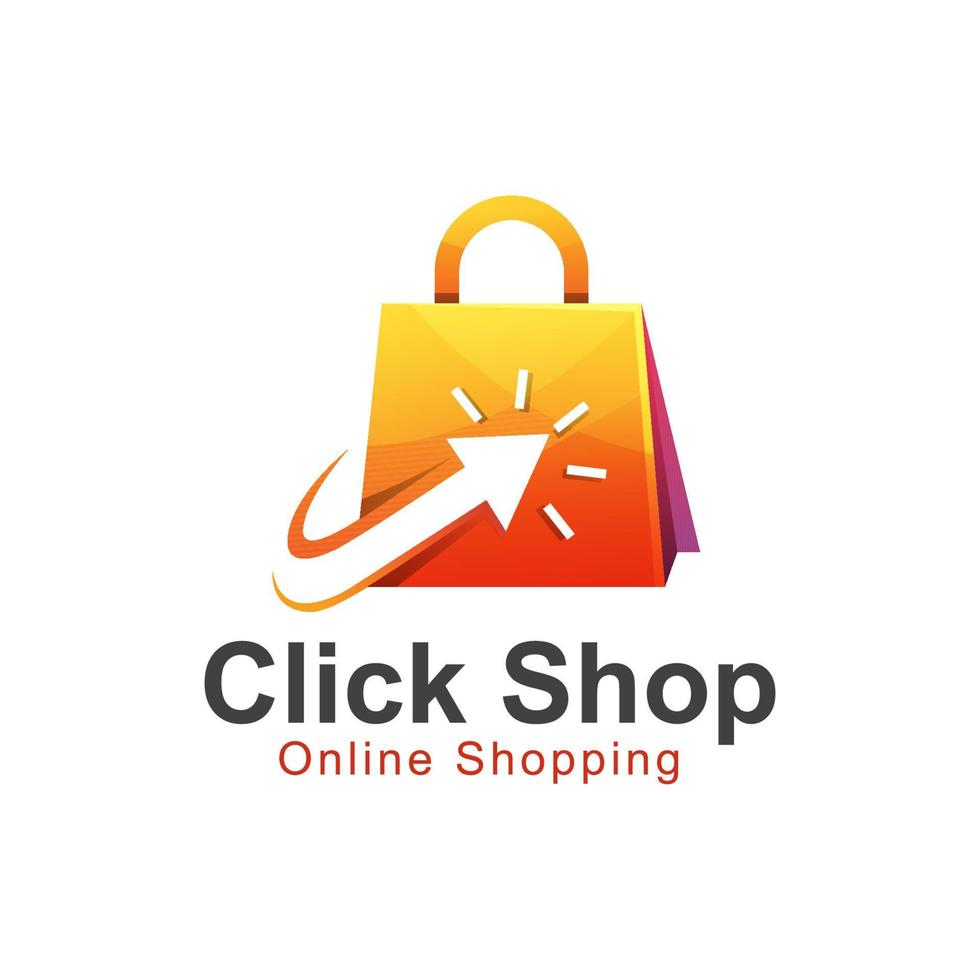 Click online shop logo with bag for your business commerce store vector