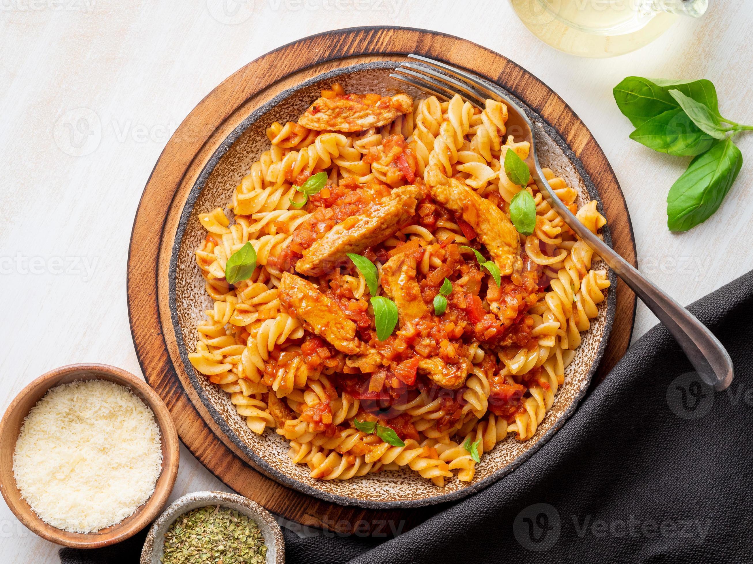 Bolognese pasta. Fusilli with tomato sauce, ground minced beef 7462482