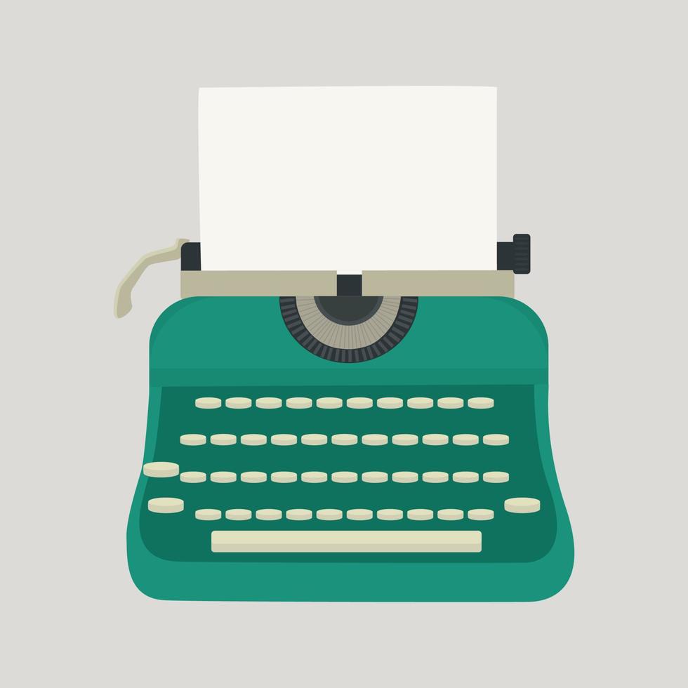 Green typewriter with a sheet of paper. vector