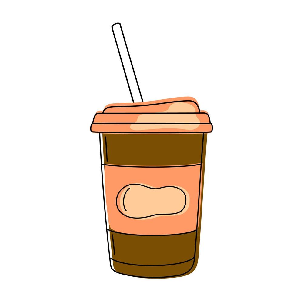 Hand drawn paper cup with straw. vector