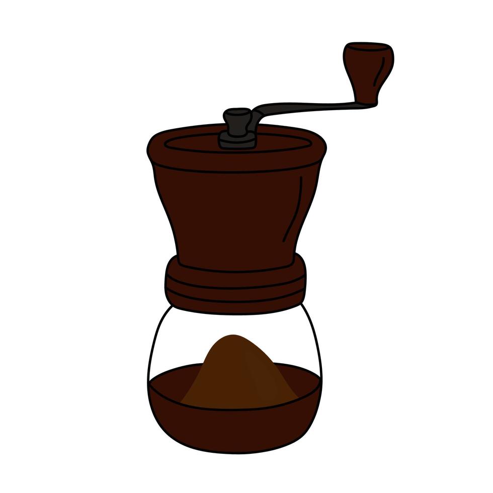 molinillo de café mecánico manual dibujado a mano. vector