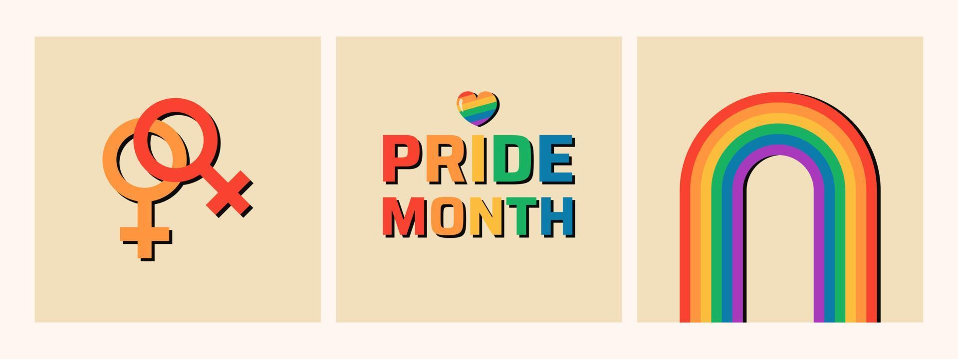 Lgbt pride month minimalist banners collection. Lesbian relationship gender symbol. vector