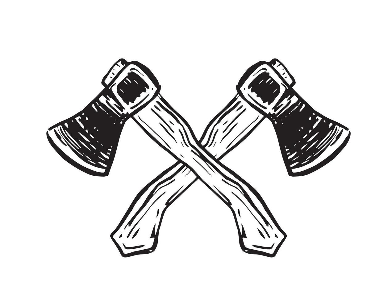 Two crossed axe, hand drawn illustration. vector