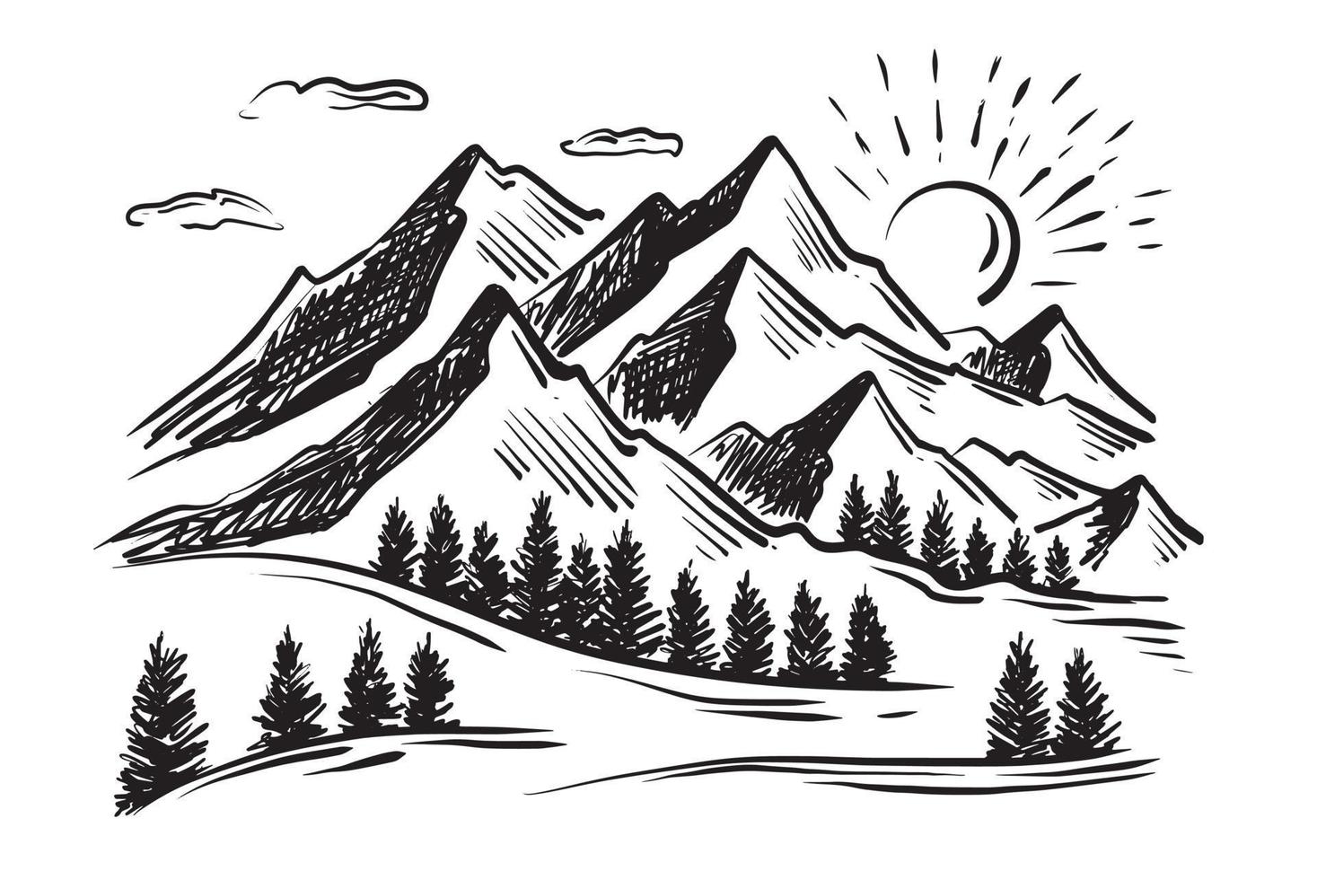 Landscape mountains. Hand drawn illustration. vector