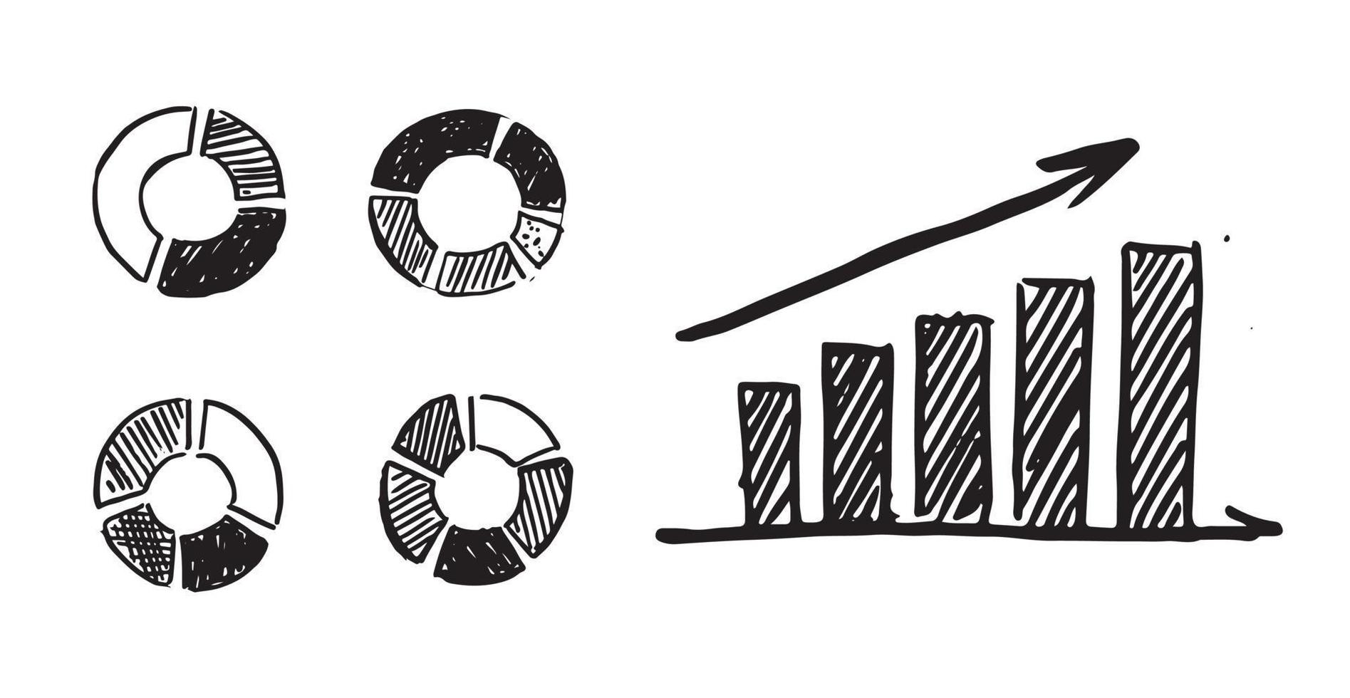 Charts and graphs icons, Set hand drawn . Vector