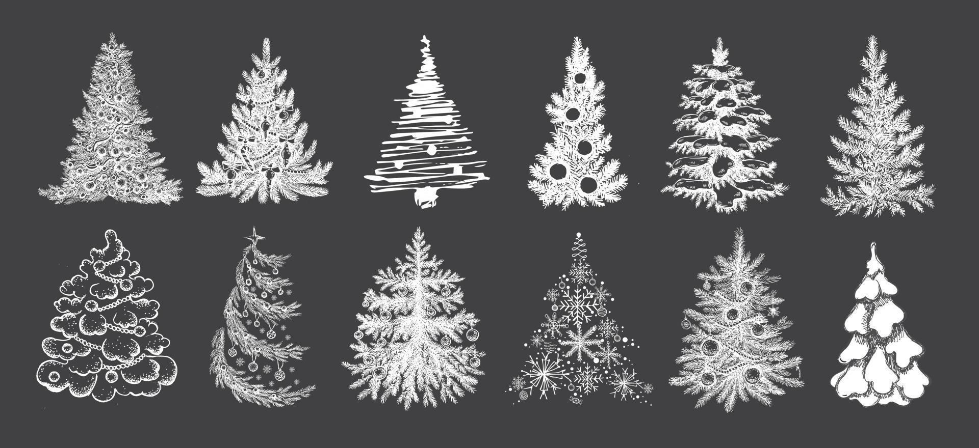 381.epsjuego de árboles de navidad. ilustración dibujada a mano. vector. vector