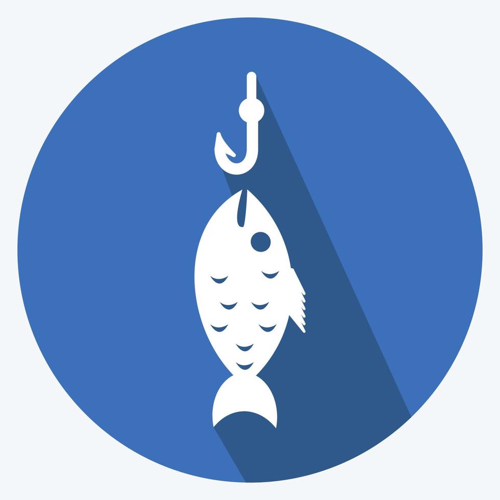 pez icono capturado. adecuado para el símbolo del mar. estilo de sombra larga. diseño simple editable. vector de plantilla de diseño. ilustración de símbolo simple