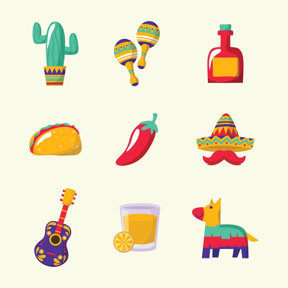 Cinco De Mayo Icon Set Design vector