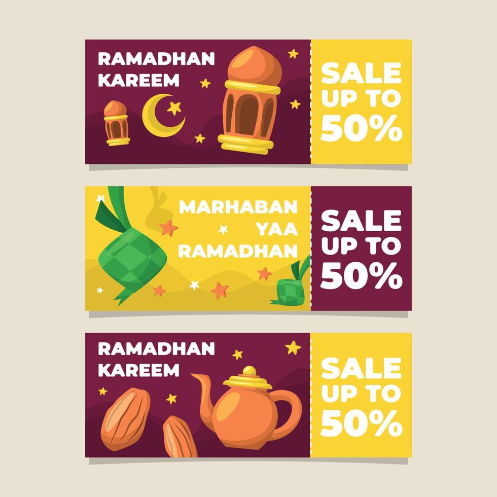 Eid Ramadhan Voucher Sale Discount Set vector