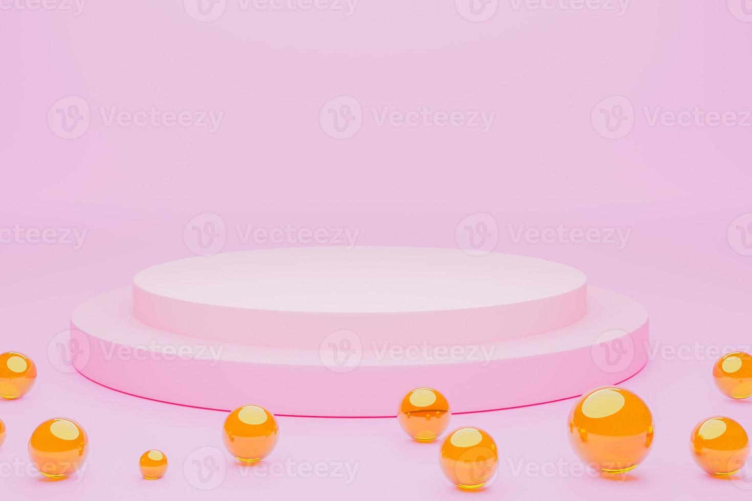 Mock-up Display Product Podium, 3D rendering. Abstract scene background. Cylinder podium on pink background. Product presentation, mock up, show cosmetic product, Podium, stage pedestal or platform photo