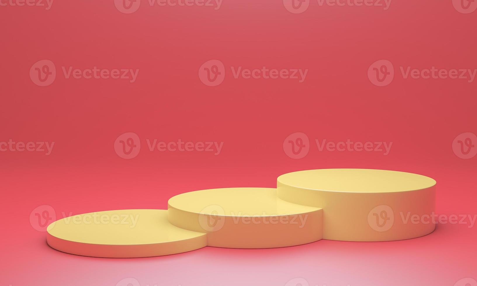 Mock-up Display Product Podium, 3D rendering. Abstract scene background. Cylinder podium on pink background. Product presentation, mock up, show cosmetic product, Podium, stage pedestal or platform photo