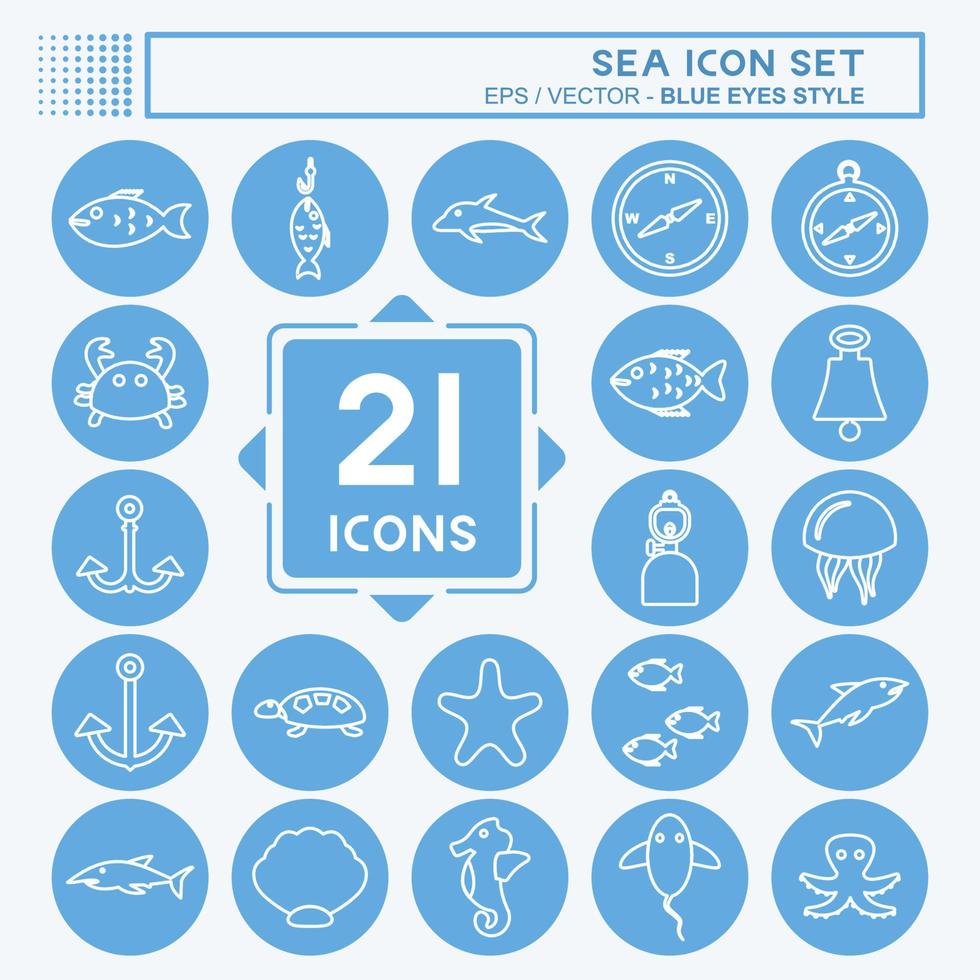 Sea Icon Set. suitable for Education symbol. blue eyes style. simple design editable. design template vector. simple symbol illustration vector
