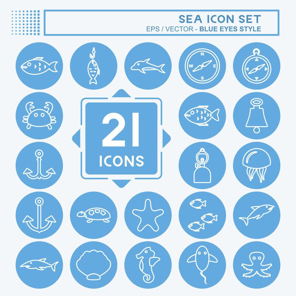 conjunto de iconos de mar. adecuado para el símbolo de la educación. estilo de ojos azules. diseño simple editable. vector de plantilla de diseño. ilustración de símbolo simple