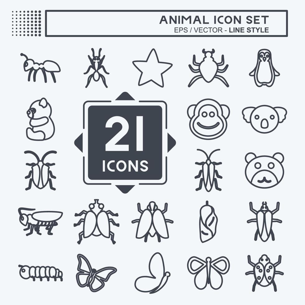 conjunto de iconos de animales. adecuado para el símbolo animal. estilo de línea diseño simple editable. vector de plantilla de diseño. ilustración de símbolo simple