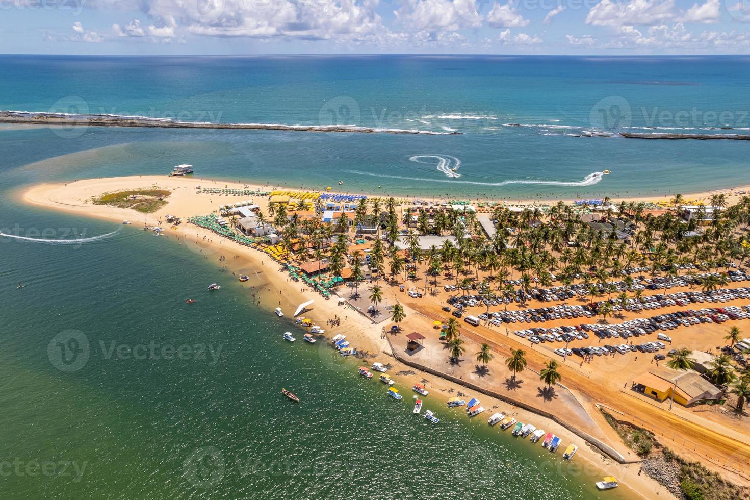 Aerial view of Gunga Beach or Praia do Gunga, with its clear waters and coconut trees, Maceio, Alagoas. Northeast region of Brazil. photo