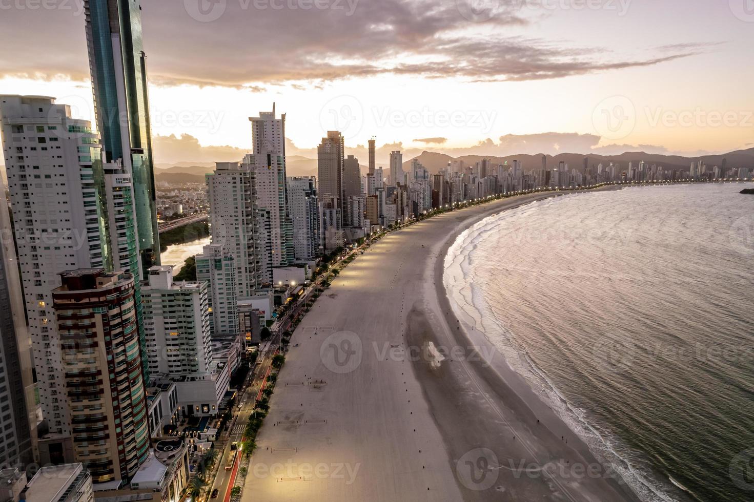 Aerial of Balneario Camboriu, Santa Catarina, Brazil at sunset. photo