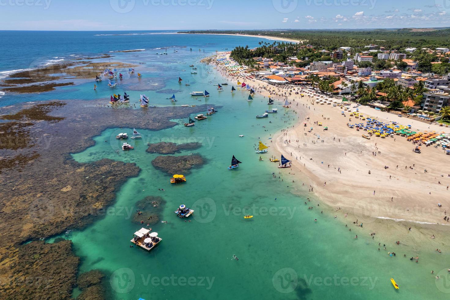 Aerial view of Porto de Galinhas beaches, Pernambuco, Brazil. Natural pools. Fantastic vacation travel. Great beach scene. photo