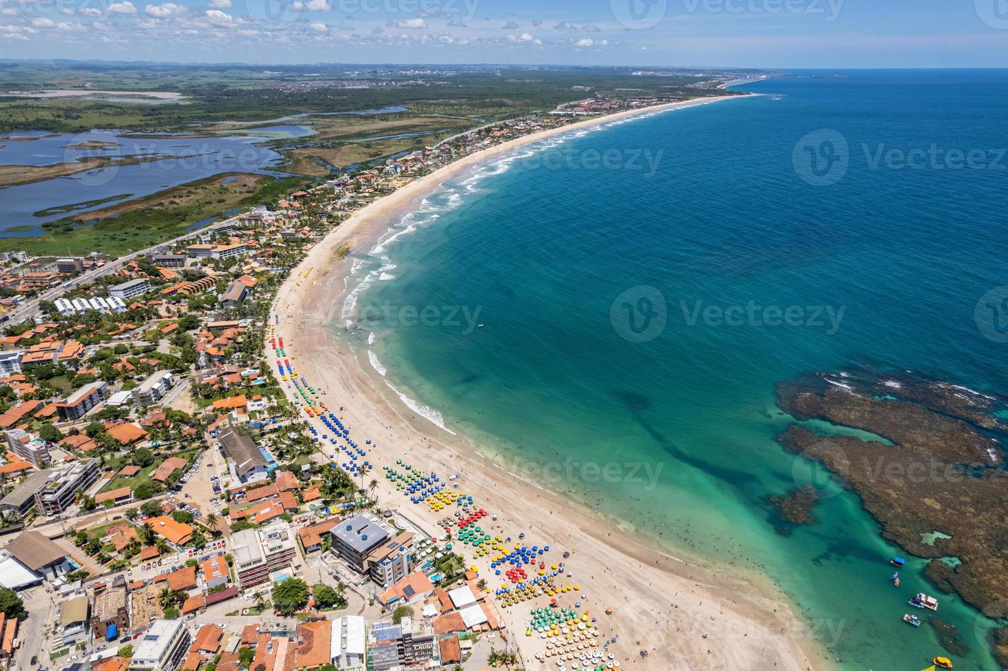 Aerial view of Porto de Galinhas beaches, Pernambuco, Brazil. Natural pools. Fantastic vacation travel. Great beach scene. photo