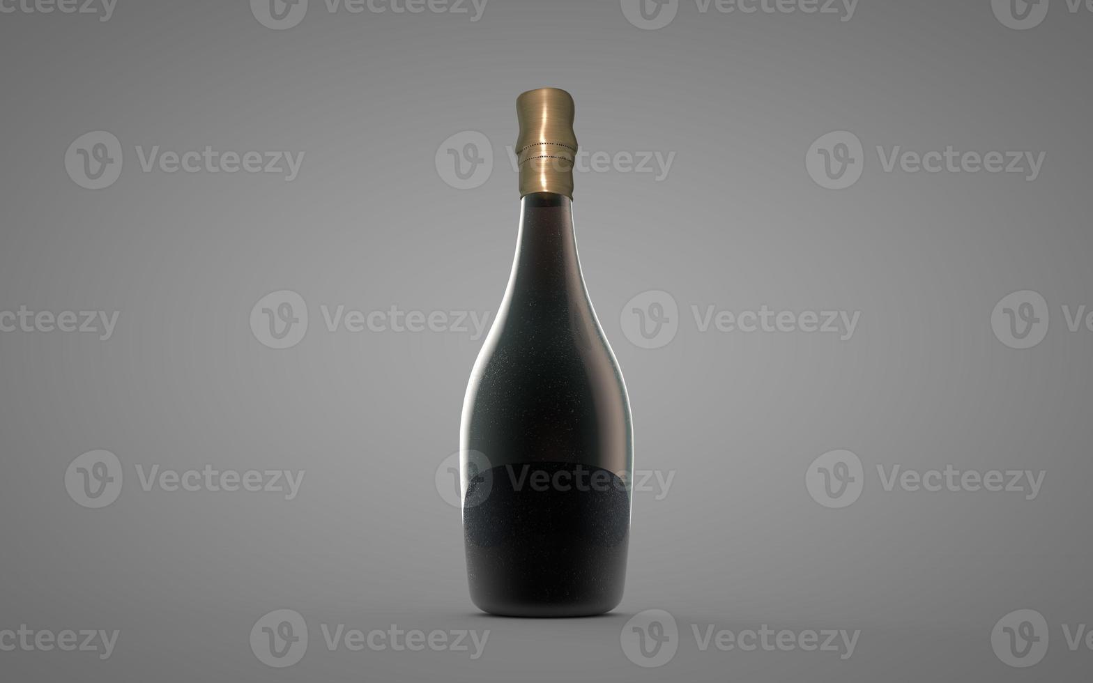 Alcohol, tincture, balsam, whiskey, cognac, brandy, wine, beer, oil, water, black bottle on white background. 3D render. Mock up for you design. photo