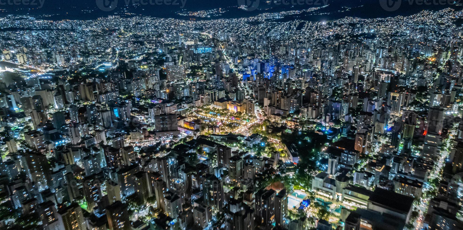 Aerial view of the city of Belo Horizonte at night, Minas Gerais, Brazil. photo
