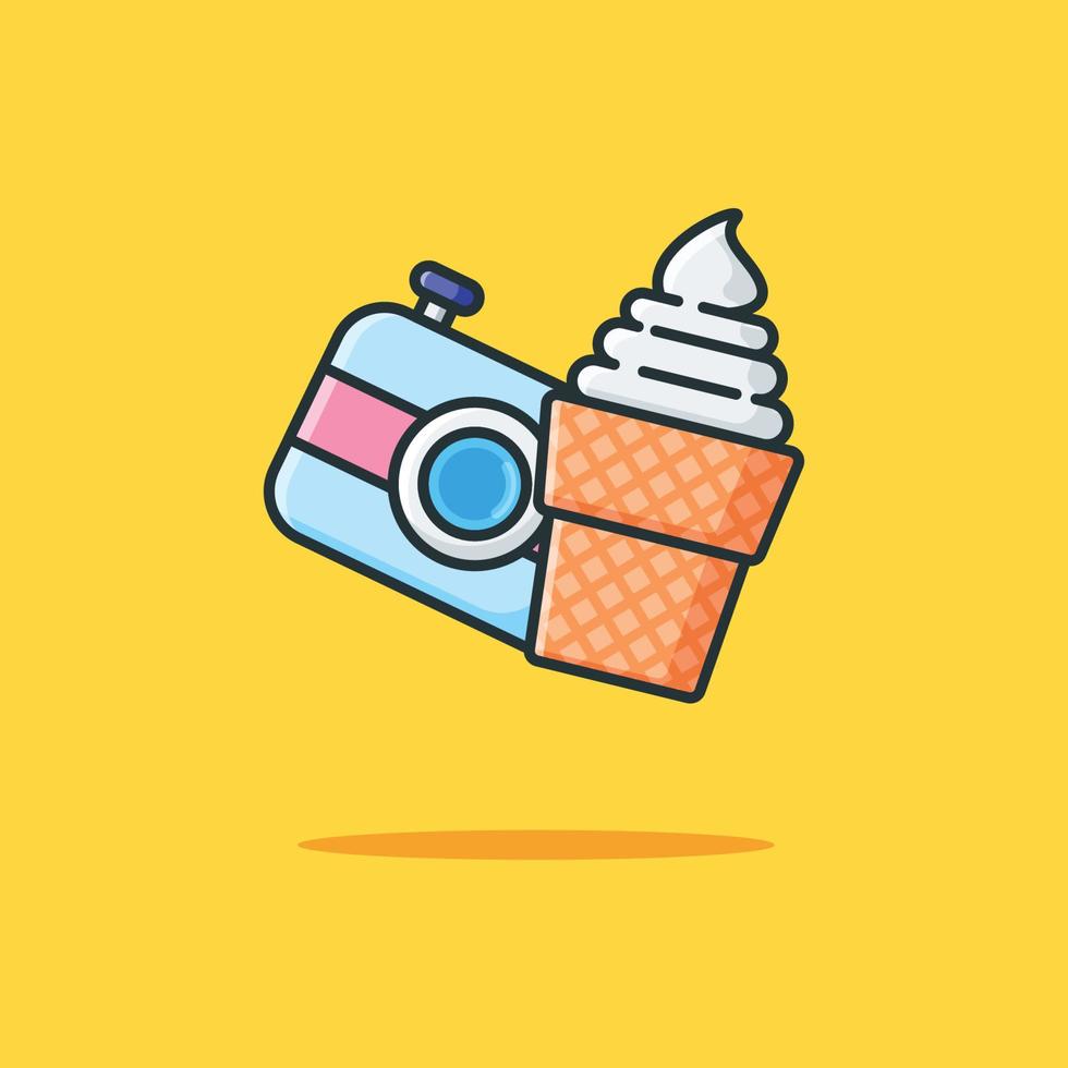 Ice Cream and Camera Cartoon Illustrations vector