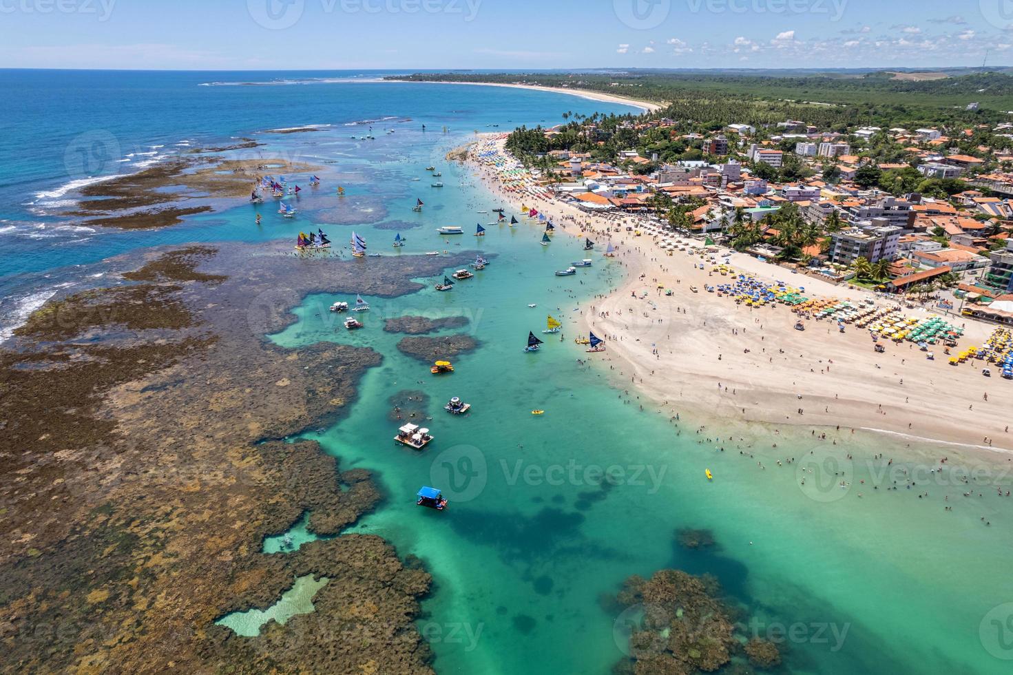 Aerial view of Porto de Galinhas beaches, Pernambuco, Brazil. Natural pools. Fantastic vacation travel. Great beach scene. photo