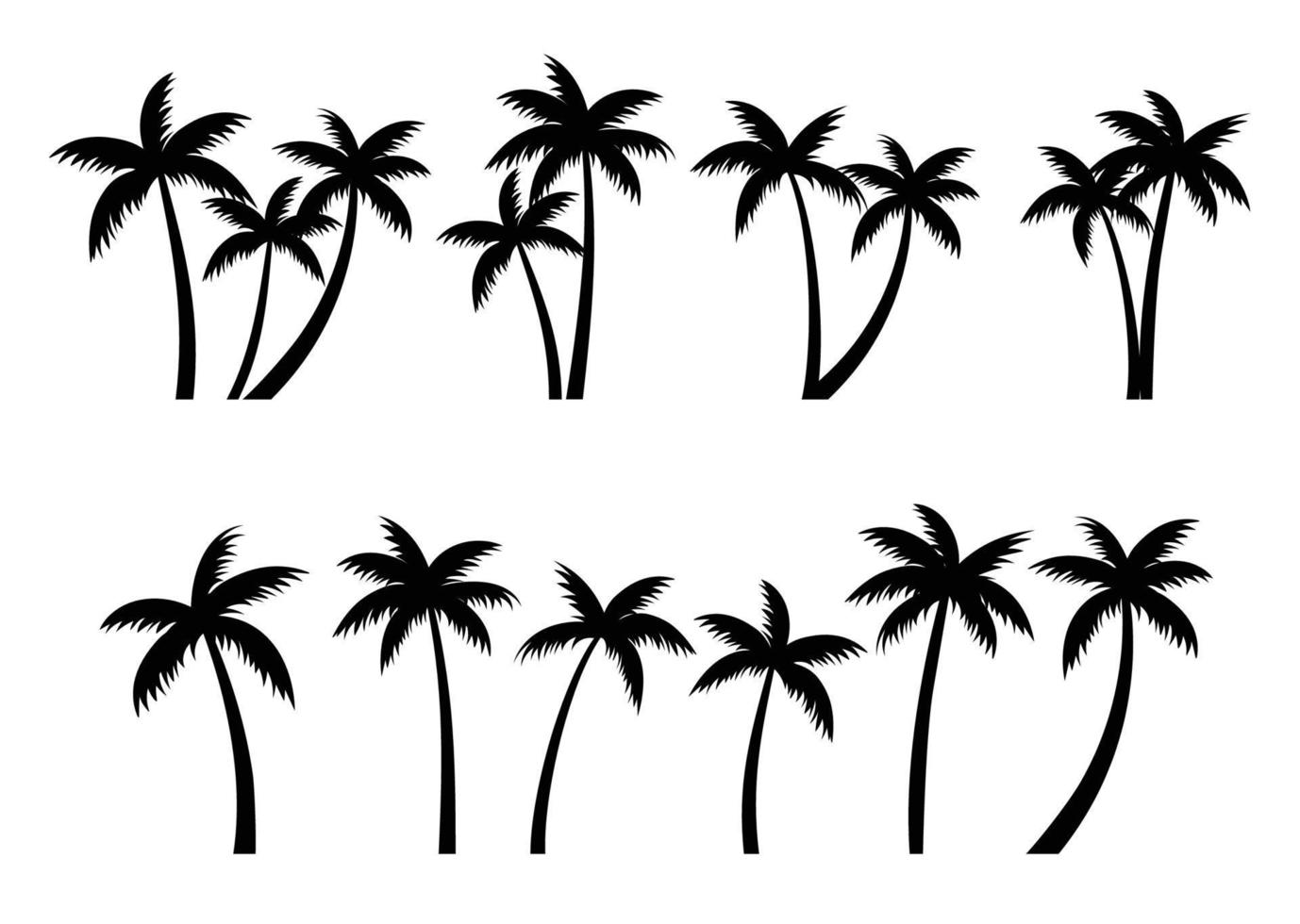 conjunto de siluetas de palmeras. palmeras aisladas sobre fondo blanco. vector