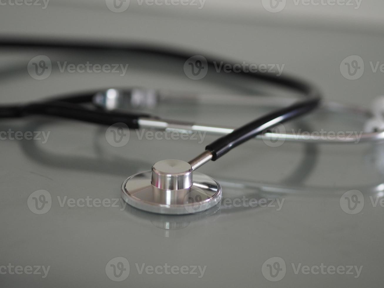 Stethoscope Dual Head classic grey colors with chrome ear tubes and white ear tips black tubing, stainless, smoke and black ear tubes, for doctor nurse photo