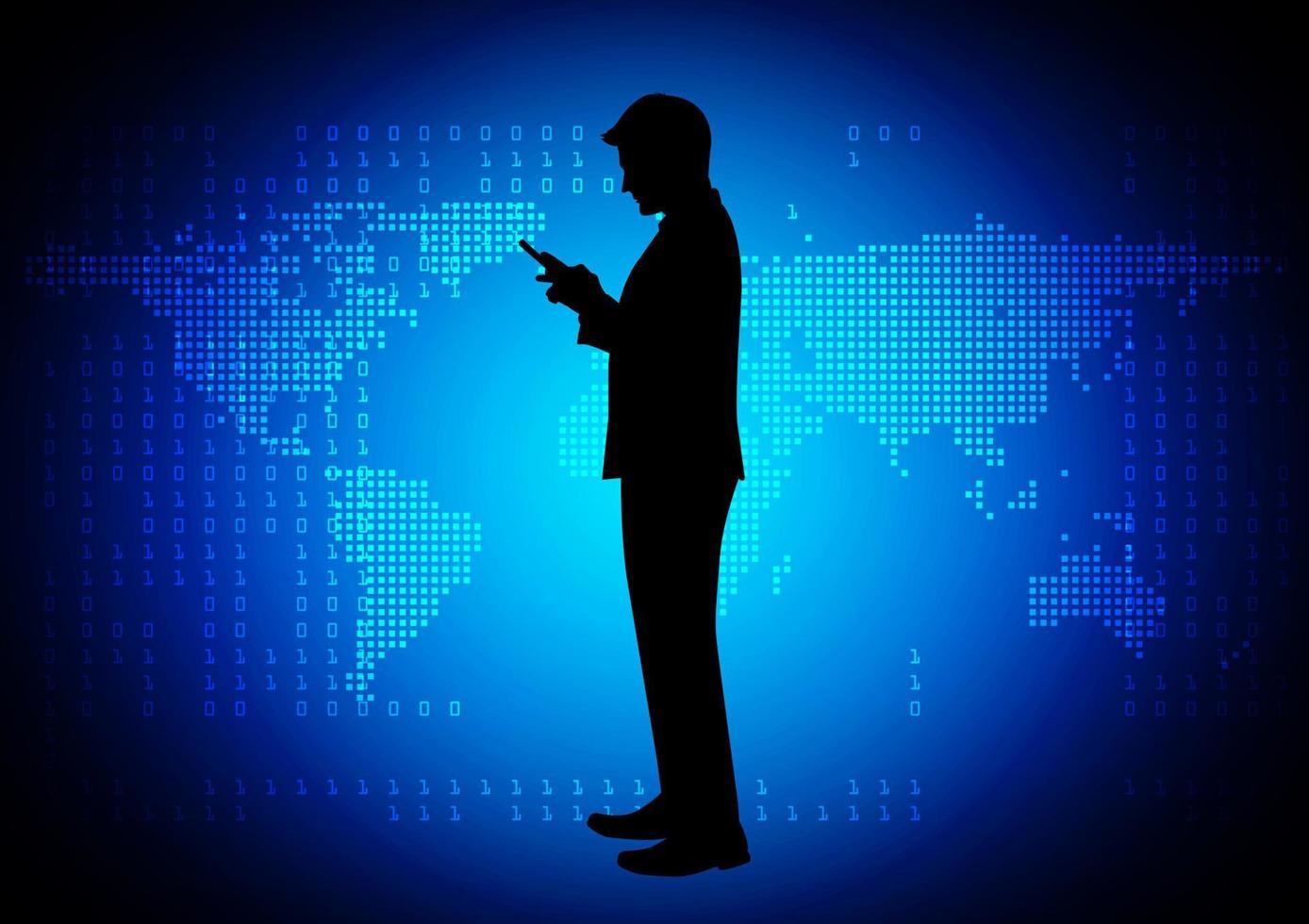 silhouette man using smartphone connection technology  concept using smartphone Global network connection vector illustration