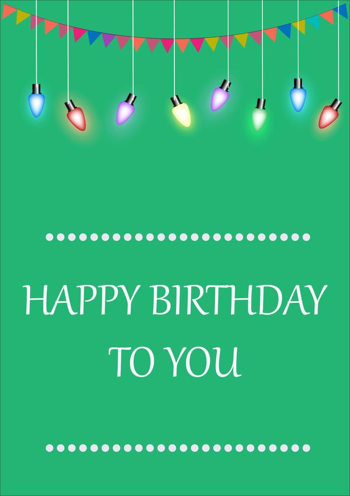 bombilla de dibujo gráfico brillante con texto cumpleaños para tarjeta o papel para feliz cumpleaños decorativo ilustración vectorial fondo verde vector