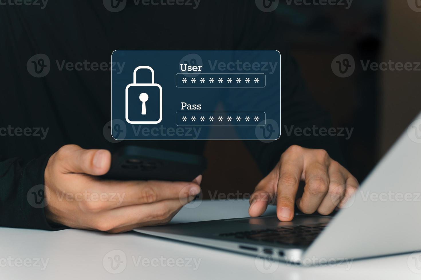 Internet de seguridad cibernética y concepto de red. seguridad y encriptación de la información, acceso seguro a la información personal del usuario, acceso seguro a internet, ciberseguridad. foto