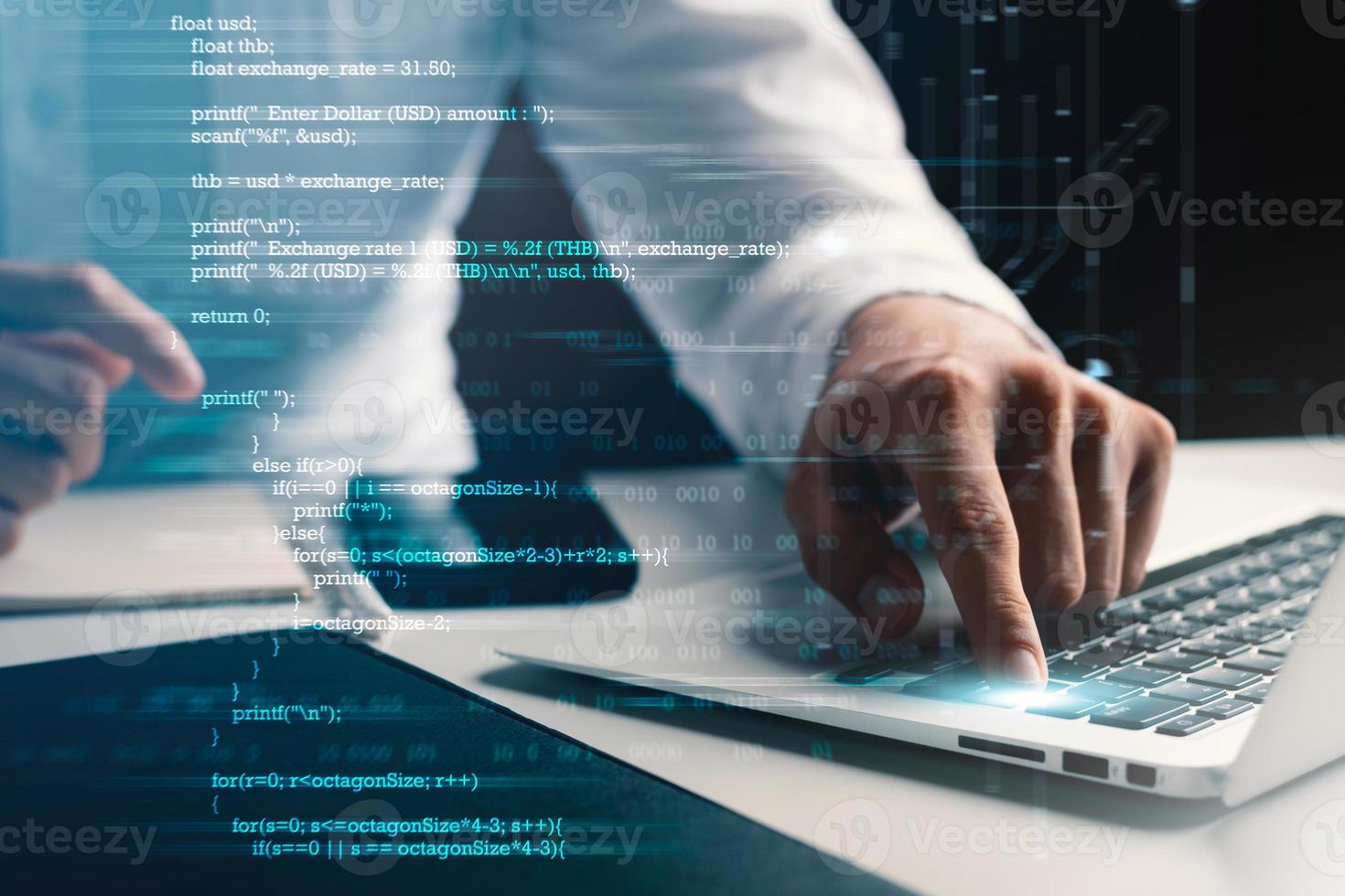 Programmers and cyber security technologies design websites and security in the Social World, cyberspace concepts. photo