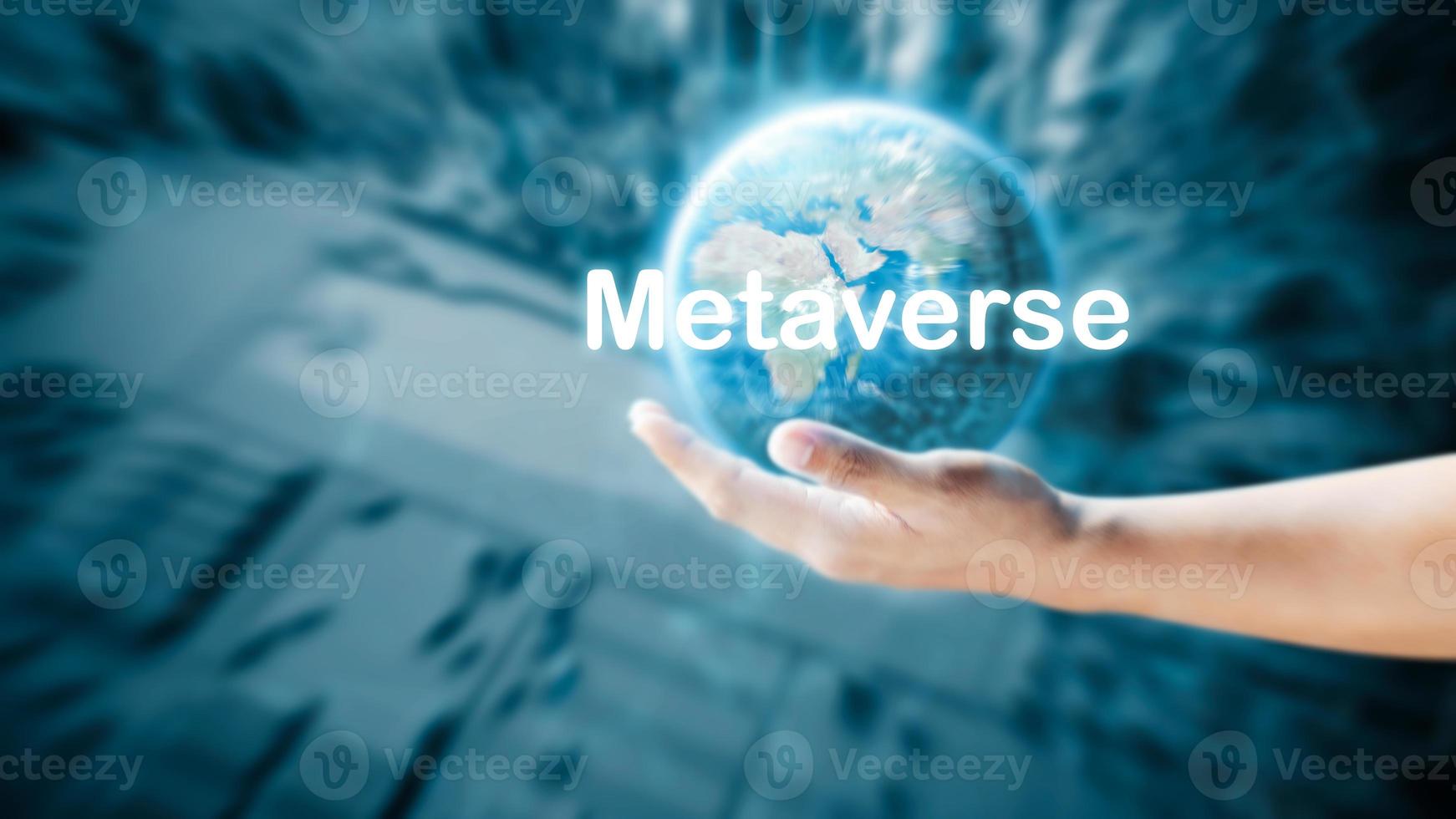 Metaverse virtual world, metaverse digital world intelligent futuristic interface technology, social network virtualization, 3D, AR, VR, futuristic innovation. Elements of this image provided by NASA. photo