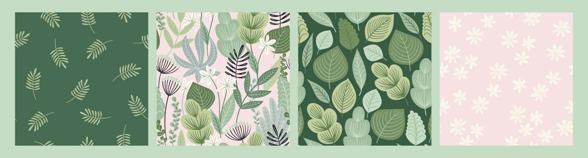 Set of seamless patterns with abstract leaves. Modern design vector