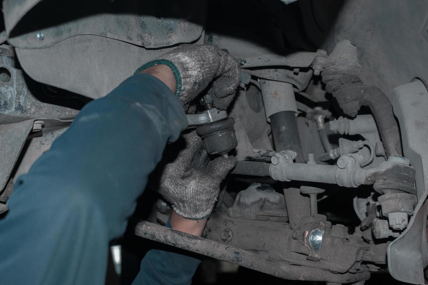 The mechanic is checking the engine. photo