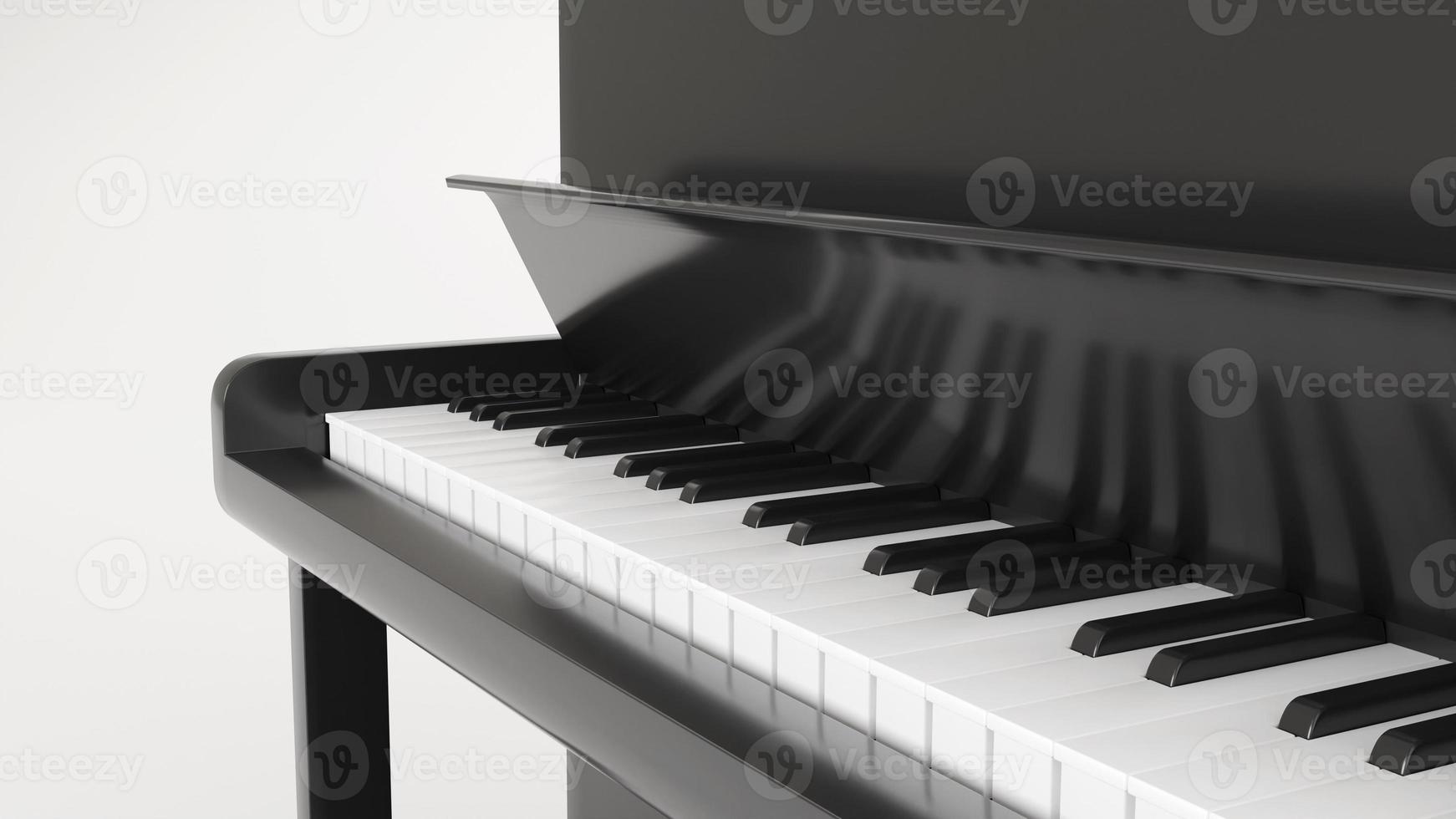 primer plano clásico piano negro sobre fondo blanco. representación 3d foto