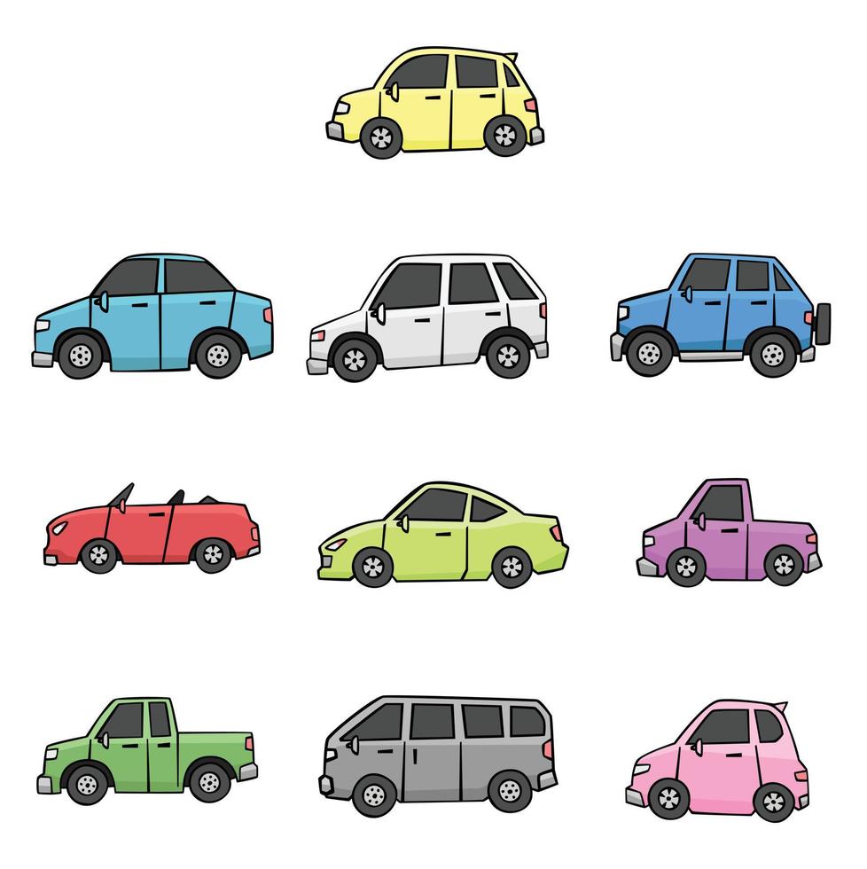 Set of car in drawing style on white vector