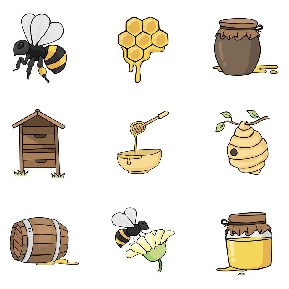 Bee honey set in drawing style vector