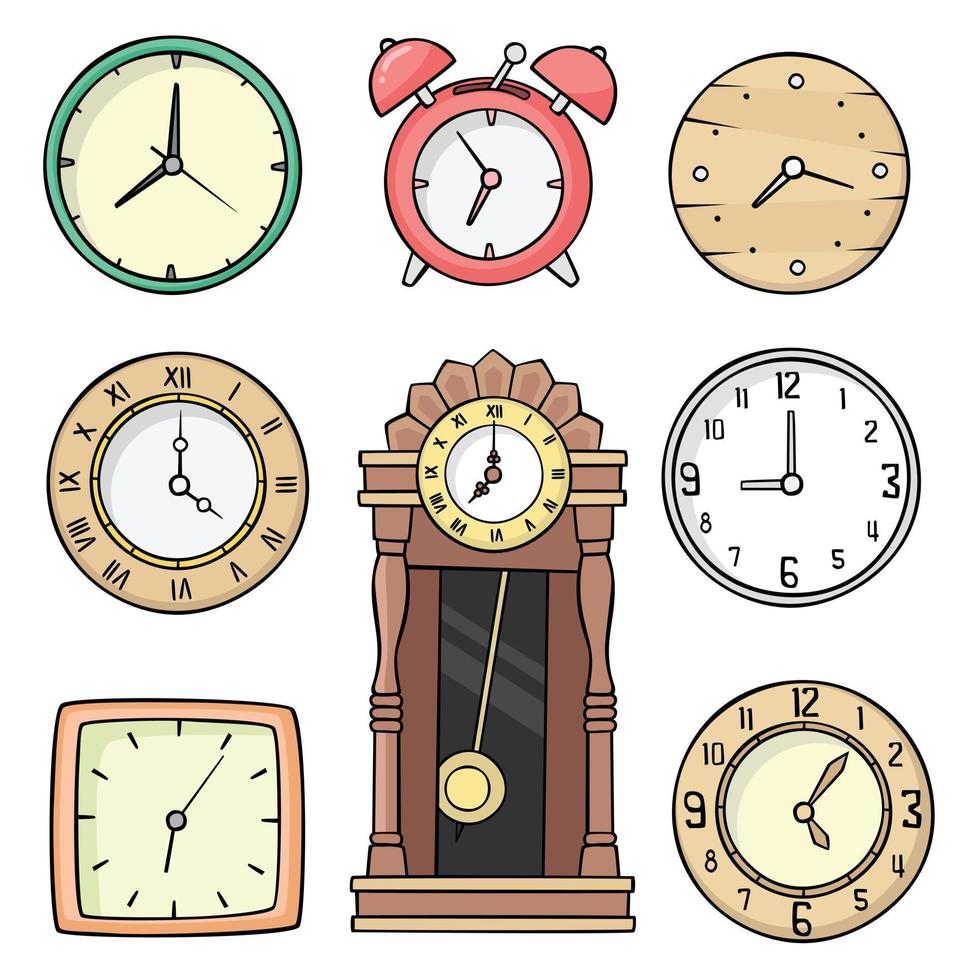 Set of Clocks in drawing style vector