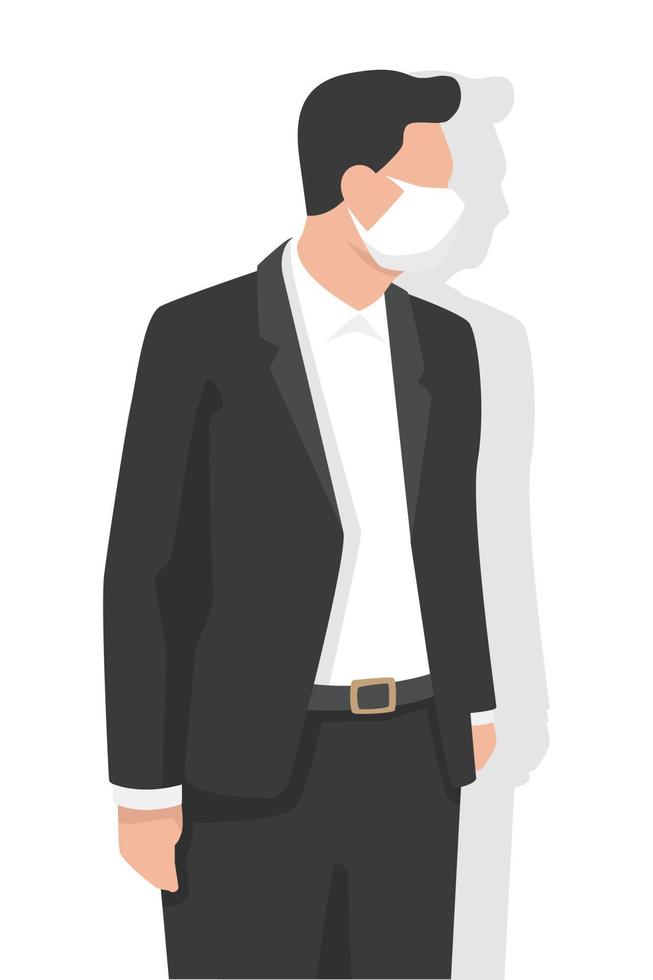 Business man in modern flat style vector illustration, meeting, working in office.