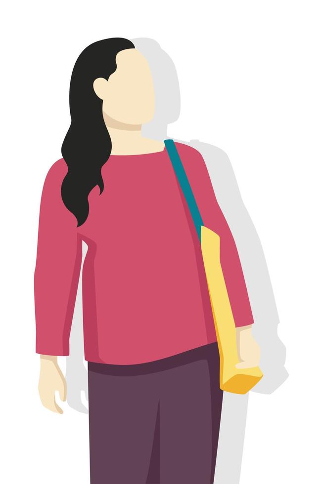 Woman in modern style vector illustration, simple flat shadow isolated on white background.