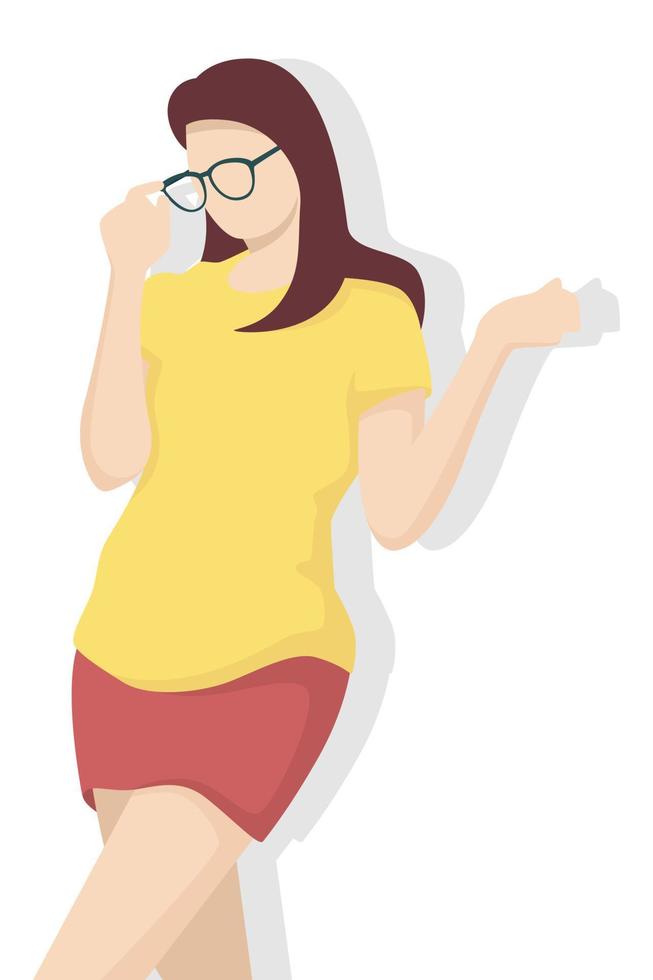 mujer feliz en estilo plano moderno, gente sencilla y concepto de moda sobre fondo blanco. vector