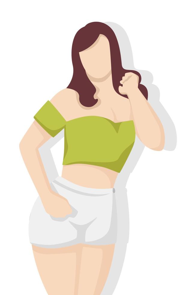 mujer feliz en estilo plano moderno, gente sencilla y concepto de moda sobre fondo blanco. vector