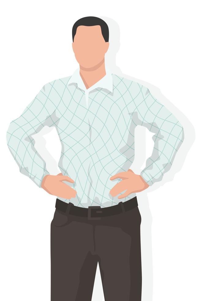 Business man in modern style vector illustration, person simple flat shadow isolated on white background.