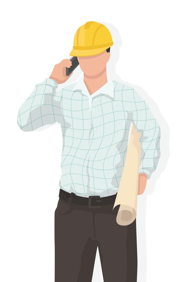 Engineer  in modern style vector illustration, business person simple flat shadow isolated on white background.