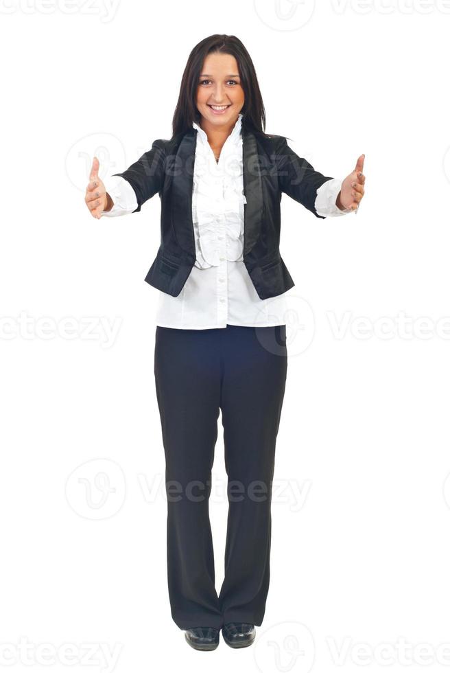 Full length of woman with open hands photo