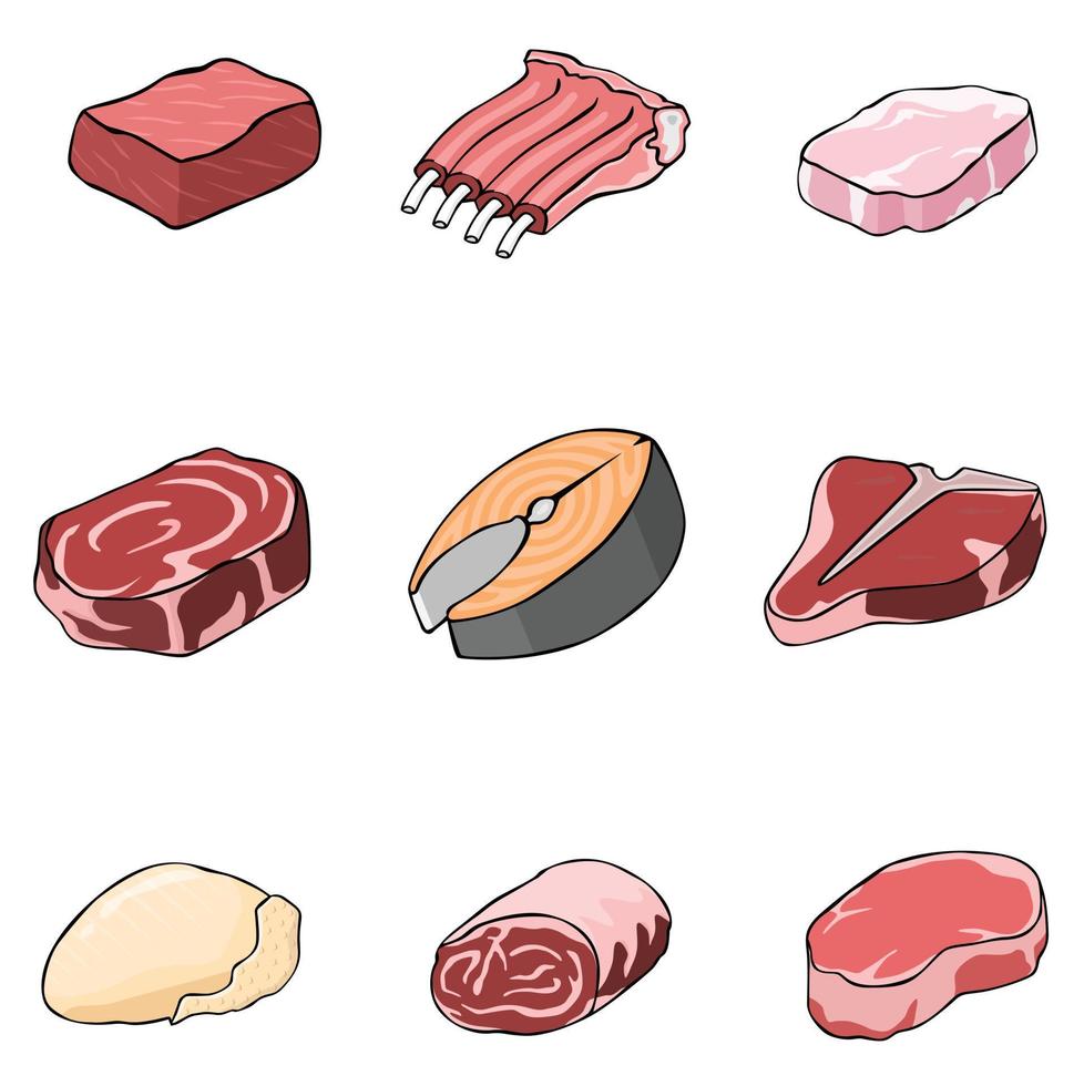 Set of meat in a drawing style vector