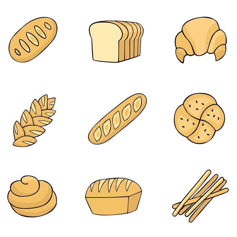 Set of breads in drawing style vector