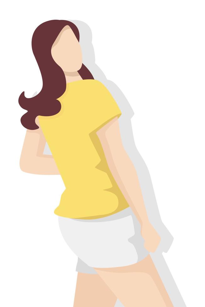 mujer feliz en estilo plano moderno, gente sencilla y concepto de moda sobre fondo blanco. vector