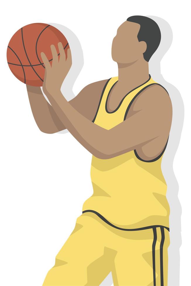 jugador de baloncesto en la ilustración de vector de estilo moderno, deporte hombre simple sombra plana aislado sobre fondo blanco.